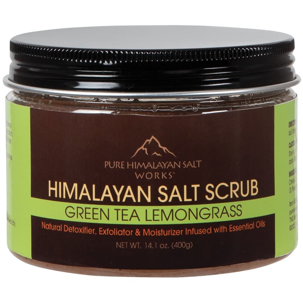 Pure Himalayan Salt Works Himalayan Salt Scrub, Natural Detoxifier, Exfoliator & Moisturizer, Body And Face Scrub, Green Tea Lemongrass, 14.1 Oz