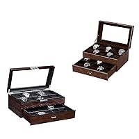 BEWISHOME Watch Box 20 Slots Watch Case for Men Luxury Watch Organizer with Glass Top, Bundle Brown