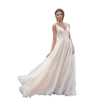 Dexinyuan Simple Lace Wedding Dresses for Bride 2024 Spaghetti Straps A Line Princess Beach Bohemian Bridal Gowns for Women