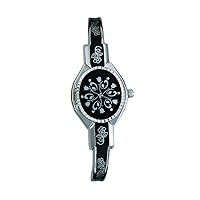 Elegance Medium (5.5in-6.5in) Black Covered Swiss Womens White Dial Watch 011-04191,Palladium