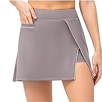 Women Tennis Skirts with Pocket, High Waist Stretch Workout Skorts Side Slit Inner Shorts Athletic Golf Skirt