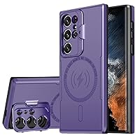 Galaxy S22 Ultra 5G Phone Case,Designed for Samsung S 22 Ultra with Camera Lens Protector,Built-in Camera Ring Stand Kickstand,Heavy Duty Shockproof Cover for Women Men 6.8''in Purple