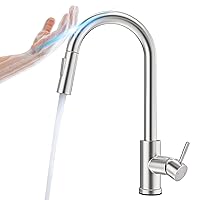Touch Kitchen Sink Faucets with Pull Down Sprayer, Touch on Activated Faucet for Kitchen Bar Sink, Smart Kitchen Faucet, Stainless Steel Brushed Silver (Brushed Stainless Steel)