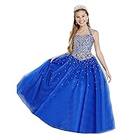 Girls Halter Neck Beads Prom Pagenat Dress Long Dance Party Gown