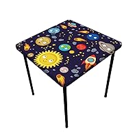 Cartoon Square Fitted Tablecloths, Elastic Edge Home Decor Starry Sky Table Cover Splash Proof Washable Table Clothes for Living Room Children's Room Tablecloth, Fits 36 x 36 Inch Table