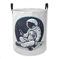Astronaut Watching Phone Funny Waterproof Foldable Storage Bin, Dirty Clothes Laundry Basket, Canvas Organizer Basket for Laundry Hamper, Toy Bins, Gift Baskets, Bedroom, Clothes, Kids Hamper