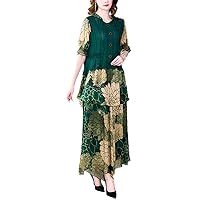 Silk Dress Two-Piece Women's Floral Dress Casual Knitted Stitch Hooded Vintage Long Dress Mother Dress