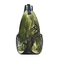 Willow Tree Printed Crossbody Sling Backpack,Casual Chest Bag Daypack,Crossbody Shoulder Bag For Travel Sports Hiking