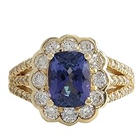 3.65 Carat Natural Blue Tanzanite and Diamond (F-G Color, VS1-VS2 Clarity) 14K Yellow Gold Luxury Engagement Ring for Women Exclusively Handcrafted in USA