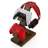Wooden Controller Stand with Headphone Holder, Game Controller Holder, Video Game Controller Holder, Controller Holder for Desk, Controller & Headset Stand, Wooden Headphone Stand