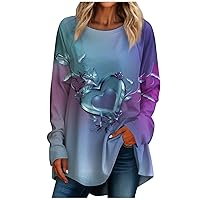 Cute Valentines Day Shirts, Women's Loose Casual Round Valentine's Day Printed Long-Sleeved Plus Size T-Shirt Top