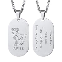 12 Constellations Dog Tag Pendant Necklace for Men Women Stainless Steel/18K Gold Plated Astrology Jewelry Zodiac Charm with Chain(with Gift Box)