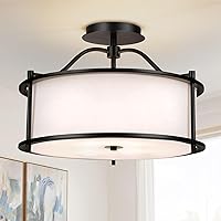 FRIDEKO HOME 3-Light Semi Flush Mount Ceiling Light - 15.7 Inches Close to Ceiling Light Fixtures with Fabric Shade for Living Room Bedroom Kitchen Dining Room Hallway Entryway