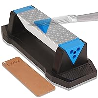 Diamond Knife Sharpening Stone Kit, 3 Side Grit 400/1000/8000 Whetstone Knife Sharpener, Premium Diamond & Ceramic Whetstone with Leather Strop & Angle Guide