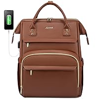 LOVEVOOK Leather Laptop Backpack for Women 15.6 inch,Travel Purse Nurse Teacher Carry On Backpack Computer Bag,Professional College Business Work Bags with USB Port,Brown