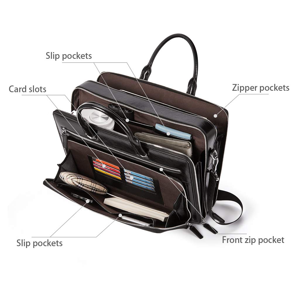 BOSTANTEN Briefcases for Men Leather Laptop Bag 15.6 inch Computer Messenger Shoulder Slim Bag Buisness Travel Work Case