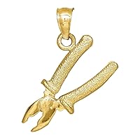 10k Gold Textured Unisex Plier Height 18.6mm X Width 15.4mm Tools Charm Pendant Necklace Jewelry for Women