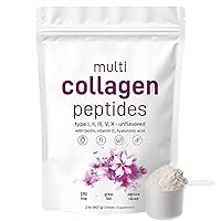 Multi Collagen Protein Powder 907g-5 Type (I, II, III, V, X) with Hyaluronic Acid and Vitamin C,Unflavored,Non GMO Hydrolyzed Collagen Powder,Grass-Fed & Pasture-Raised (1PC)