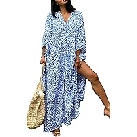 Venasha Womens Caftan Plus Size Kaftans Casual V Neck Caftans Long Soft Beach Maxi Dress for Summer