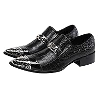 Mens Casual Smoking Loafers Slip On Metal Patch Double Cap Toe Rivet Genuine Leather Lightweight Modern Fashion Business Dress Shoes