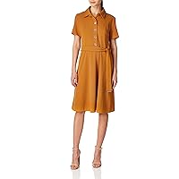 Tommy Hilfiger Women's Plus Size Collared Button-up Midi Dress with Waist Tie, Amber