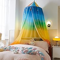 OldPAPA Crib Bed Canopy for Girls Bed with Pom Pom, Cotton Dome Mosquito Net for Baby, Kids Indoor Outdoor Playing Reading, Bedroom Decoration (Rainbow)
