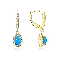 RYLOS Women's Yellow Gold PlatedcDangling Earrings - Oval Shape Gemstone & Diamonds - 6X4MM Birthstone Earrings - Exquisite Color Stone Jewelry