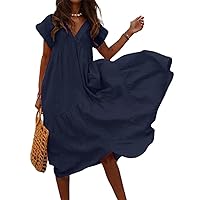 Summer Dresses for Women 2023 Casual Comfort Short Sleeve V Neck Loose Fit Flowy Long Dress