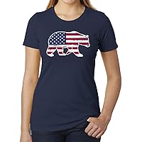 American Flag Bear Women's 4th of July T-Shirts, Graphic Tees for Ladies