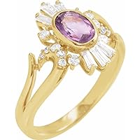 14k Yellow Gold Natural Amethyst Oval 7x5mm Diamond Polished and 0.5 Carat Celestial Ring Size 7 Jewelry for Women