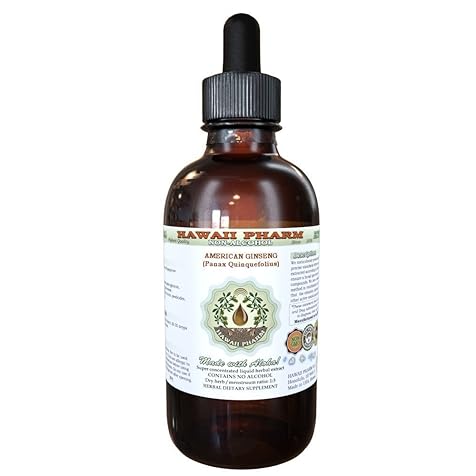Hawaii Pharm American Ginseng Alcohol-Free Liquid Extract, Ginseng (Panax Quinquefolius) Dried Root Glycerite Natural Herbal Supplement 2 oz