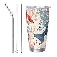 20oz Tumbler with Lid Cartoon Fish Insulated Tumbler Stainless Steel Insulated Cups Vacuum Insulated Coffee Ice Cup Double Wall Car Travel Mug for Car Office Desk Home