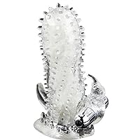 Brave Man Rabbit Vibrator Reusable Penis Sleeve Cock Extender/Condom, Super Stretch, Super Thick Realistic Textured Sheath for Men, Penis Cuff Thickened Testicle Ring Male Sex Toys - Clear