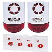 Daytech Strobe Siren Panic Alarm Button Siren Alarm with Light for Home Caring Loud Outdoor SOS Alert System 2 Red Flashing Siren and 4 Emergency Button for Store Hotel Jewelry Shop Security