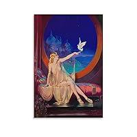 GerRit Exotic Beauty with Dove Print, 1940’s Pin Up, Vintage Painting of Woman in Castle Poster Decorative Painting Canvas Wall Art Living Room Posters Bedroom Painting 16x24inch(40x60cm)
