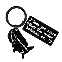 Long Distance Relationship Gift Couple Keychain I Love You More Than The Miles Between Us Keyring Going Away Gift for Girlfriend Boyfriend Travel Military Key Chain Valentines Christmas Birthday Gifts