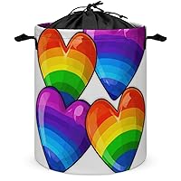 Laundry Hamper Round Laundry Basket with Handles Rainbow Colored Gay Pride Hearts Laundry Hampers Waterproof Circular Hamper for Bathroom Storage Basket Dirty Clothes Hamper for Dirty Clothes