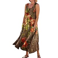 Spring Dresses Sleeveless Plus Size Trendy Hanky Hem Scoop Neck Casual Flower Sleeveless Tops for Women Casual Summer