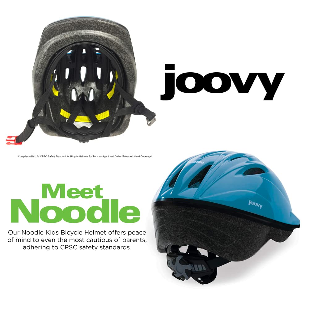 Joovy Noodle Bike Helmet for Toddlers and Kids Aged 1-9 with Adjustable-Fit Sizing Dial, Sun Visor, Pinch Guard on Chin Strap, and 14 Vents to Keep Little Ones Cool (Small, Blue)