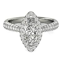 1.50 CT Marquise Moissanite Engagement Ring Wedding Bridal Ring Set, Diamond Ring, Anniversary Solitaire Halo-Setting Accented Promise Vintage Antique Silver Ring for Her