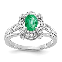 Solid 14k White Gold Diamond and Emerald Green May Gemstone Engagement Ring (.208 cttw.)