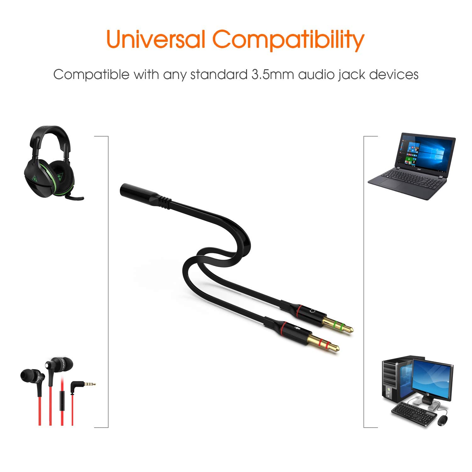 Maeline Headphone Splitter Adapter, 3.5mm Mic Cable for Computer, Headset 3.5mm Female to 2 Dual Male Microphone Audio Stereo Jack Earphones Port to Gaming Speaker PC - 1000 Pack