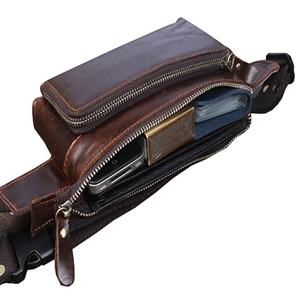 Hebetag Leather Waist Pack Fanny Bag for Men Women Outdoor Travel Sports Running Walking Hiking Hip Bum Belt Slim Cell Phone Purse Casual Waist Wallet Pouch