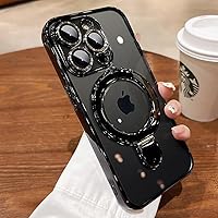Magnetic Ring Case for iPhone 15 Pro Max Case Kickstand Compatible with MagSafe Built-in Camera Lens Protector Shockproof Phone Case for iPhone 15 ProMax 6.7