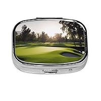 Golf Course Pill Box 3 Compartment Metal Pill Case for Purse & Pocket Portable Medicine Organizer Mini Travel Pillbox Weekly Pill Container