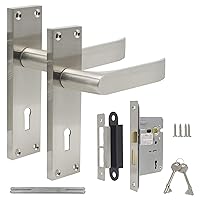 Lever Lock Internal Door Handle on Backplate 154mm X 40mm - Brushed Nickel (Size : 65mm Latch)