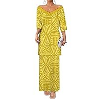 Puletasi Women Dress Polynesian Design Plus Size Dress Women's Casual V-Neck Dress