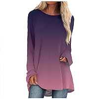 FYUAHI Women's Halloween Outfits for Women Fashion Casual T-Shirt Solid Color Long Sleeve Round Neck Medium Long Top