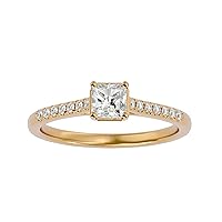 Certified 10K Gold Ring in Emerald Cut Moissanite Diamond (0.55 ct) Round Cut Natural Diamond (0.12 ct) With White/Yellow/Rose Gold Engagement Ring For Women