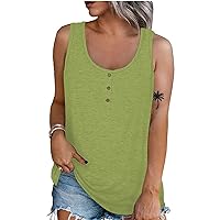 Womens Tank Tops Summer Sleeveless Henley Neck Slim Fitted Blouse Off Shoulder Button Down Holiday Basic Tees Shirts
